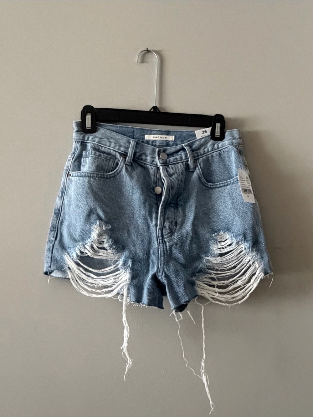 PacSun Light Blue High-Rise Ripped Denim Shorts